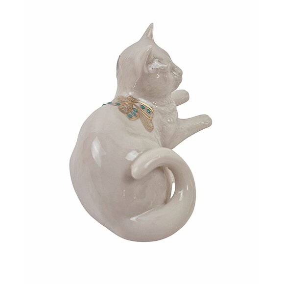 Lenox China Jewels Cat Figurine Issued 1992 USA Porcelain Gold Accents Turquoise - Picture 4 of 10